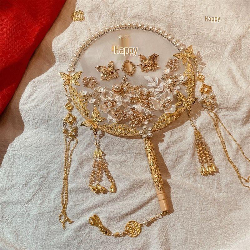 Handmade Bridal Xiuhe Wedding Fan - Red Champagne Gift
