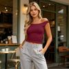 Women’s Off Shoulder Fitted Y2K Streetwear Short Sleeve Crop Top Casual Ruched Design Slim Fit Tee for Daily Wear