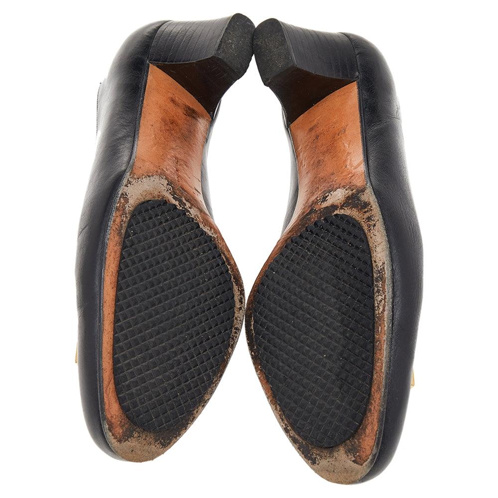 Salvatore Ferragamo Black Leather Buckle Pumps Black