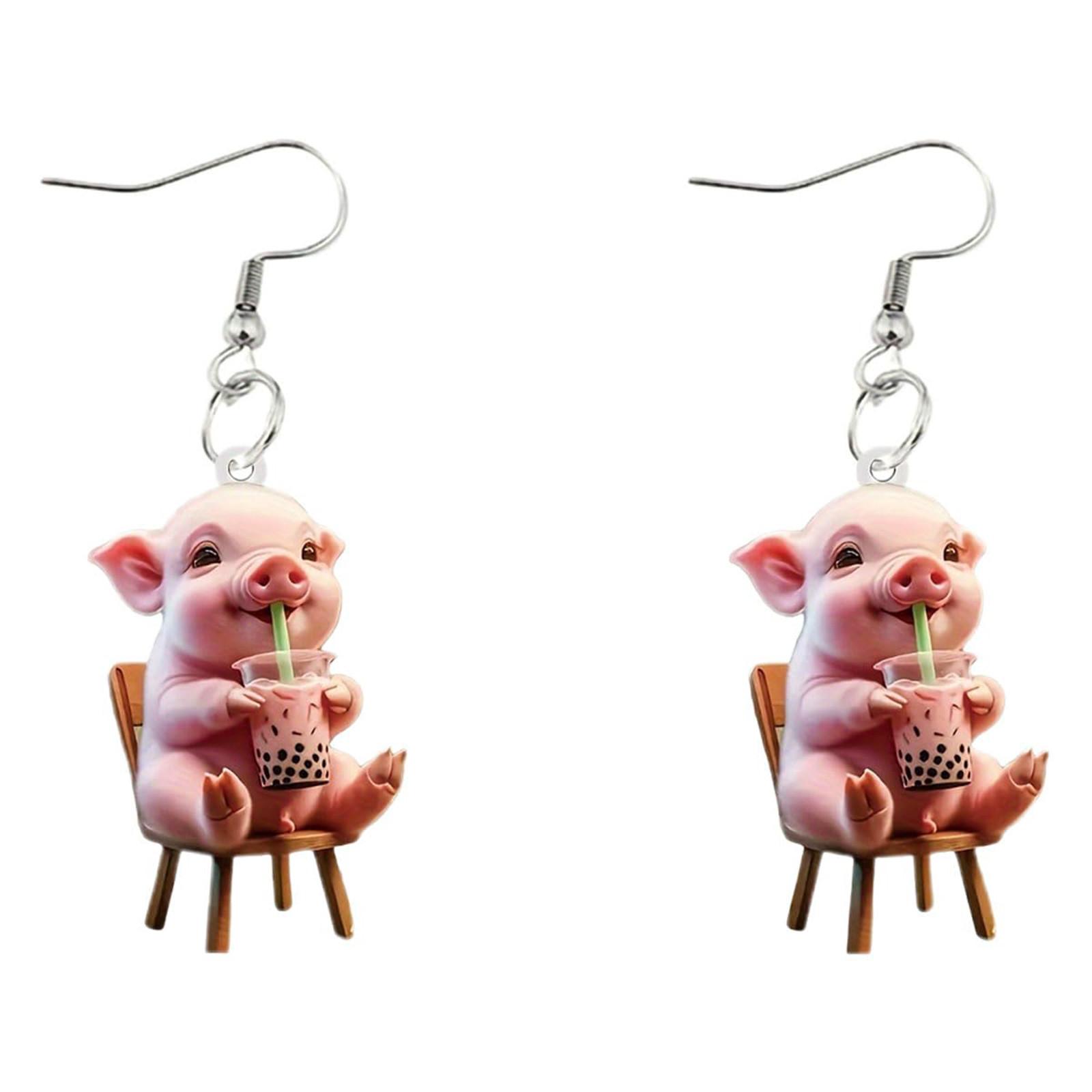 

Милые серьги в виде свиньи, оригинальные акриловые серьги в виде свиньи, серьги-подвески в виде животных, женские украшения One Size
