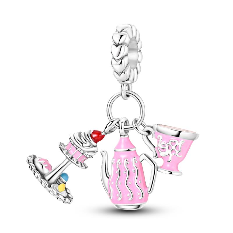 Newcopper Pink Kitten Gourmet Pizza Cone Charm Beads Suitable For Panoriginal Bracelet Exquisite Diy Jewelry Gift