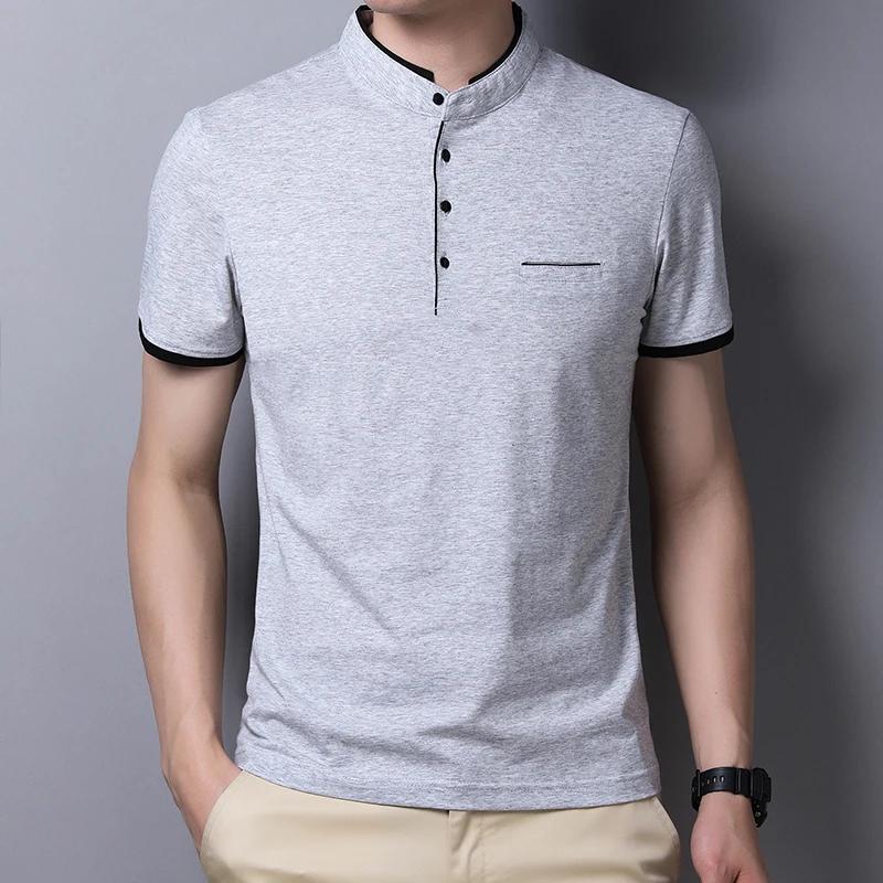 Men's Casual and Fashionable Solid Color Short Sleeved Stand Up Collar T-shirt Summer Versatile and Comfortable Top
