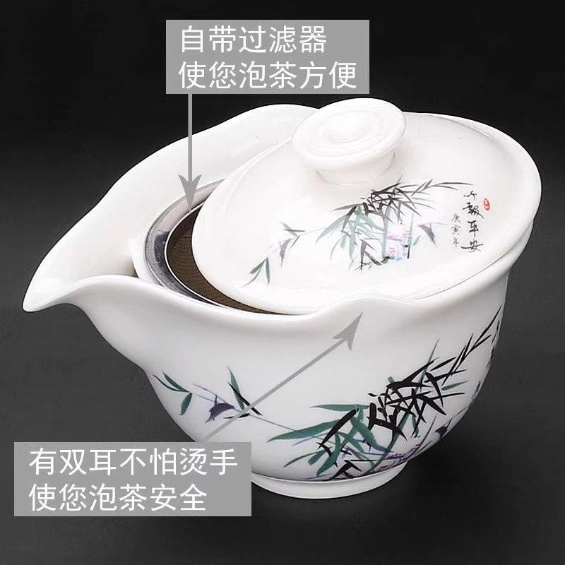 Anti-scalding teapot ceramic cover bowl large tea cup Kung Fu tea set Sancai Pu'er tea bowl hand-held teapot white porcelain