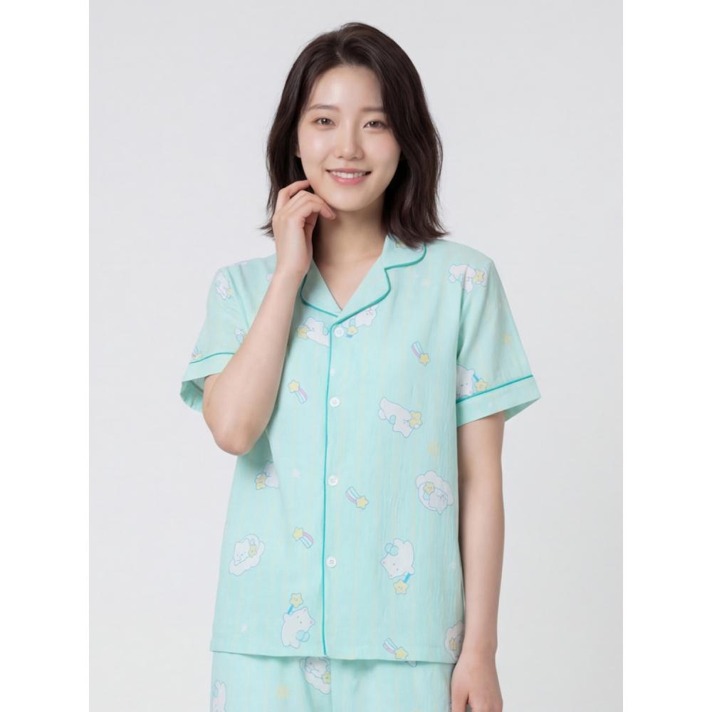 Daiso [public] Pattern Piping Short Sleeve PajaMas M Mint