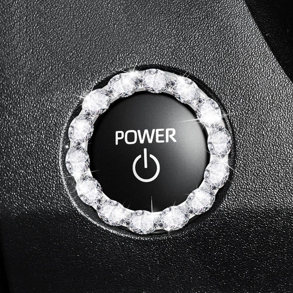 

Rhinestone Car Engine Start Stop Decorative Ring Ignition Engine Button Diamonds Ring Stickers Ignition Ring Interior Decoration белый