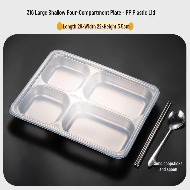 316 Stainless Steel Divided Lunch Tray with Lid