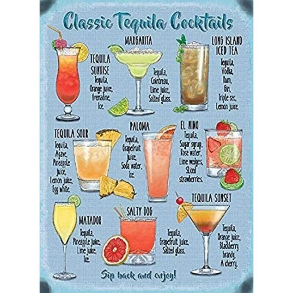Sinal de Lata de Metal para Menu de Coquetéis Retro Guia para Amantes de Mixologia Bar Pub Corrente de Ferro Pendurador Decoração Bebida Alcoólica Pôster Rústico