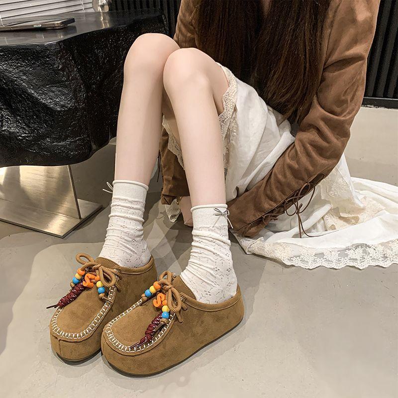 Niche design sense lace-up Birkenstock slippers women's fashion and comfort retro thick-soled half slippers women's 2025 spring and autumn new models