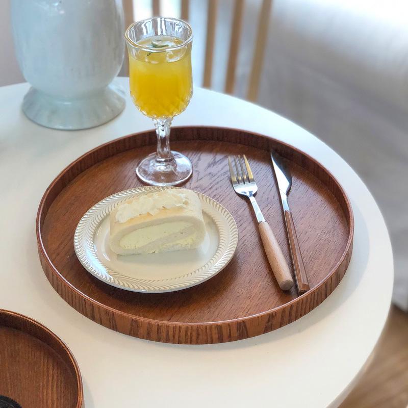 Wooden Retro Cake Stand & Tea Tray - Round Dessert & Storage Plate for Home or Cafe