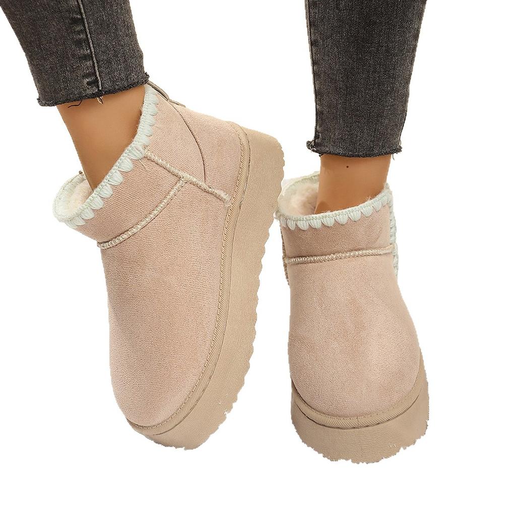 2025 New Women's Short-Boot Snow Boots with Fleece Lining Winter Fleece-Lined Comfortable Thick-Sole Bread-Style Snow Boots