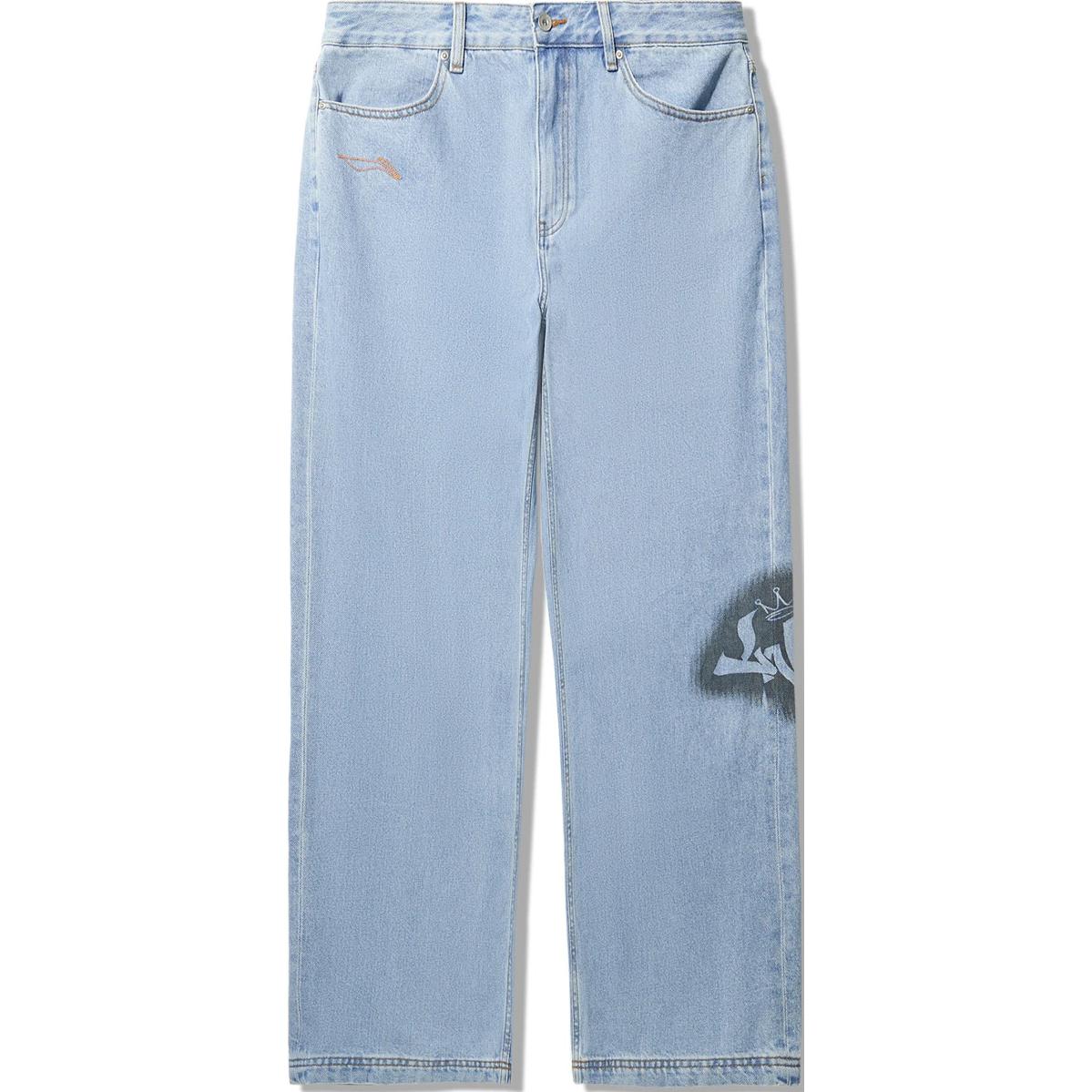 

Джинсы мужские Li Ning Letter со средней посадкой, дышащие, универсальные, свободные, с прямыми штанинами, светло-голубые AJQU025-1 S