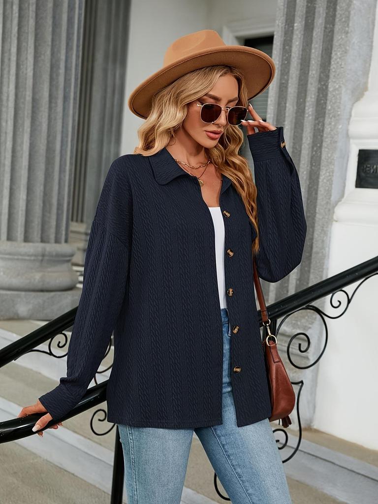 Europäische und amerikanische Damen Freizeitjacke mit Taschen und Knöpfen in Uni-Farbe für Herbst und Winter