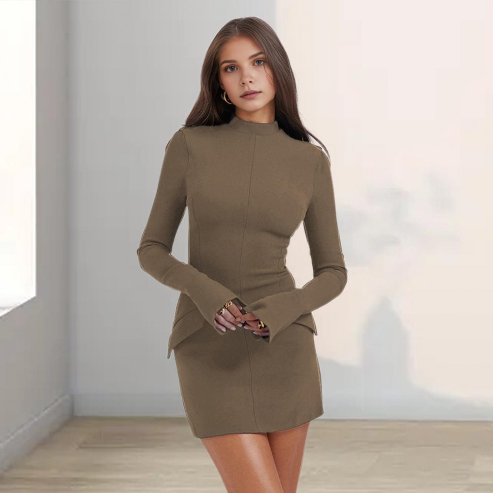 Høst Vår Damekjole Etui Slim Fit Ståkrage Falsk Lommepynt Ensfarget Lange Ermer Dating Shopping Pendling