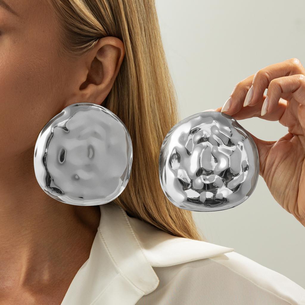 Ingemark Hyperbole Big Irregular Round Texture Stud Earrings Women Vintage Punk Metal Pierced Earrings 2026 New Year Jewelry