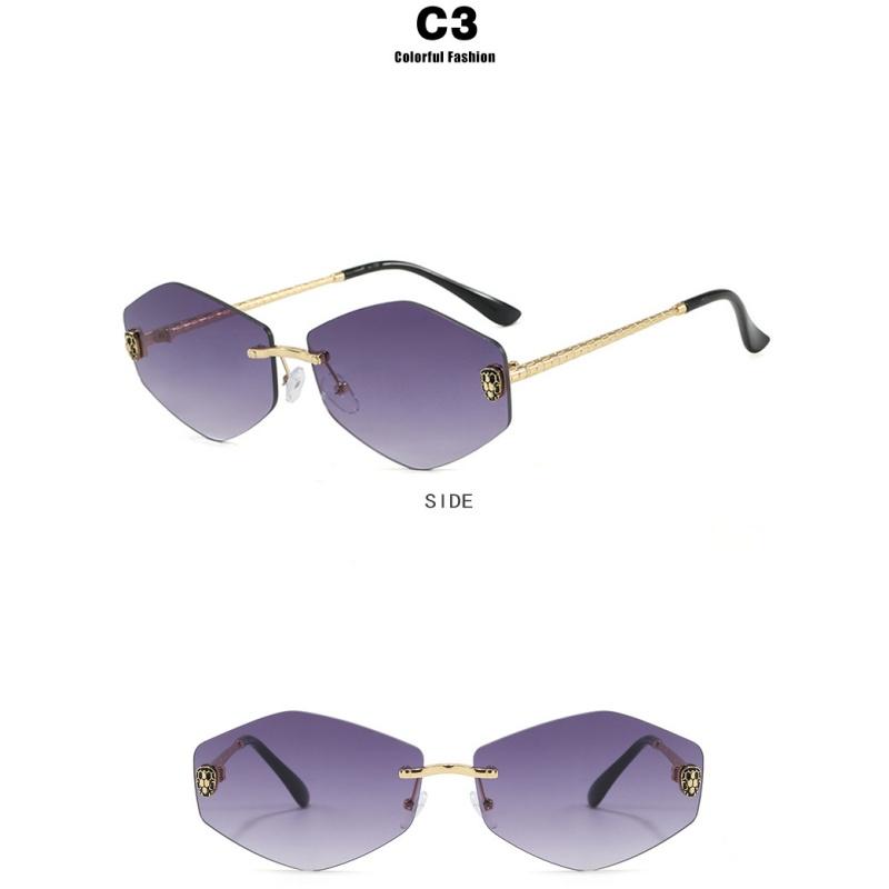 Women's sunglasses, men's and women's fashion snakehead rhombus sunglasses, frameless trimmed metal sunglasses