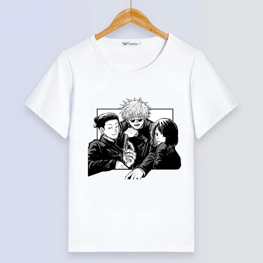 Anime Jujutsu Kaisen Cute White Summer Short Sleeve For Women Soft Plus Size Street Style Elastic Top T-Shirt