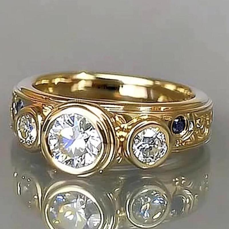 Luxury Trendy Wedding Band Women Rings with White/Blue Cubic Zirconia Gold Color Modern Fashionable Female Rings Jewelry