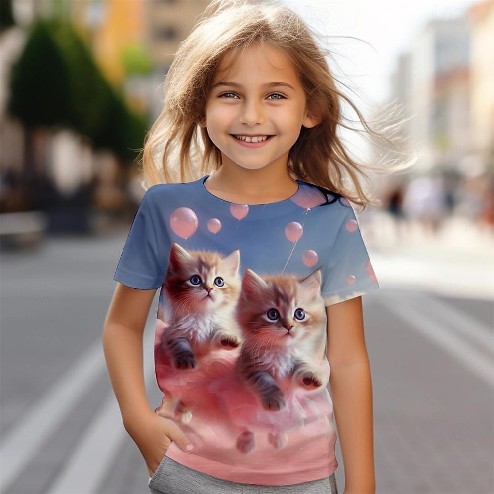 

Футболка с 3D-принтом для девочек 2025 года, милые футболки с изображением животных из мультфильмов для девочек, детская подарочная футболка с коротким рукавом, повседневный топ, детская одежда 160