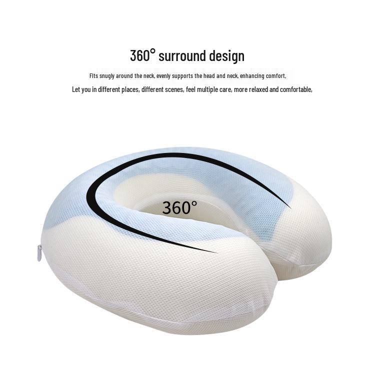 U-Shaped Memory Foam Neck Pillow with Cooling Gel, Perfect for Office, Travel, and Neck Support.