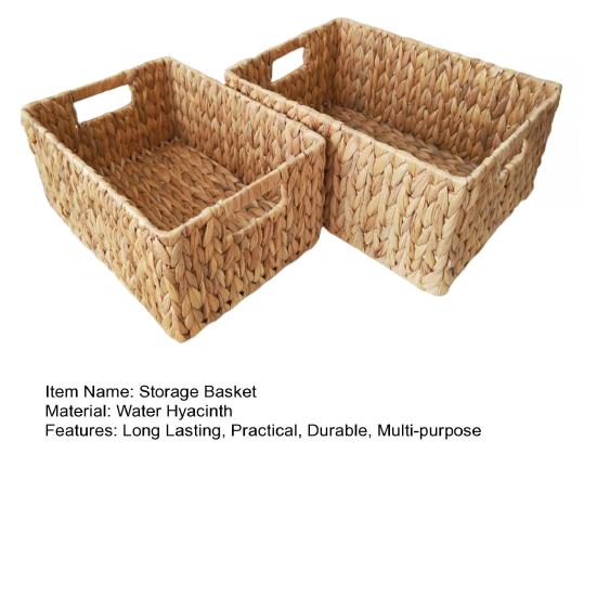 1/2Pcs Hand-Woven Storage Baskets with Handles Strong Load-bearing Large Capacity Stackable Water Hyacinth Wicker Basket