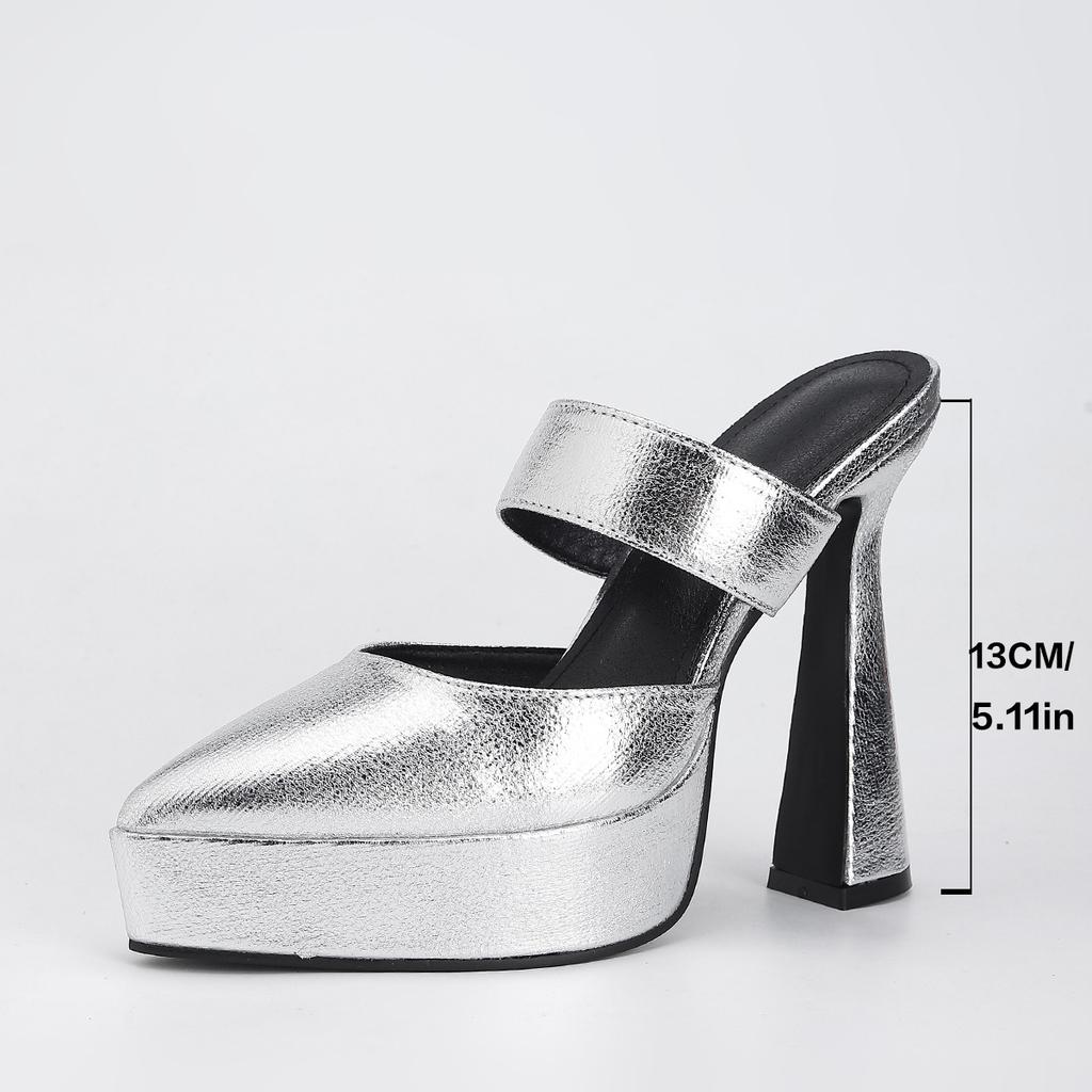Silber super hoher Absatz dicker Absatz wasserdicht Tisch spitze Zehenpartie mit leichtem Mund Taschenkopf hoher Absatz Damen Sandalen einfache Damenschuhe