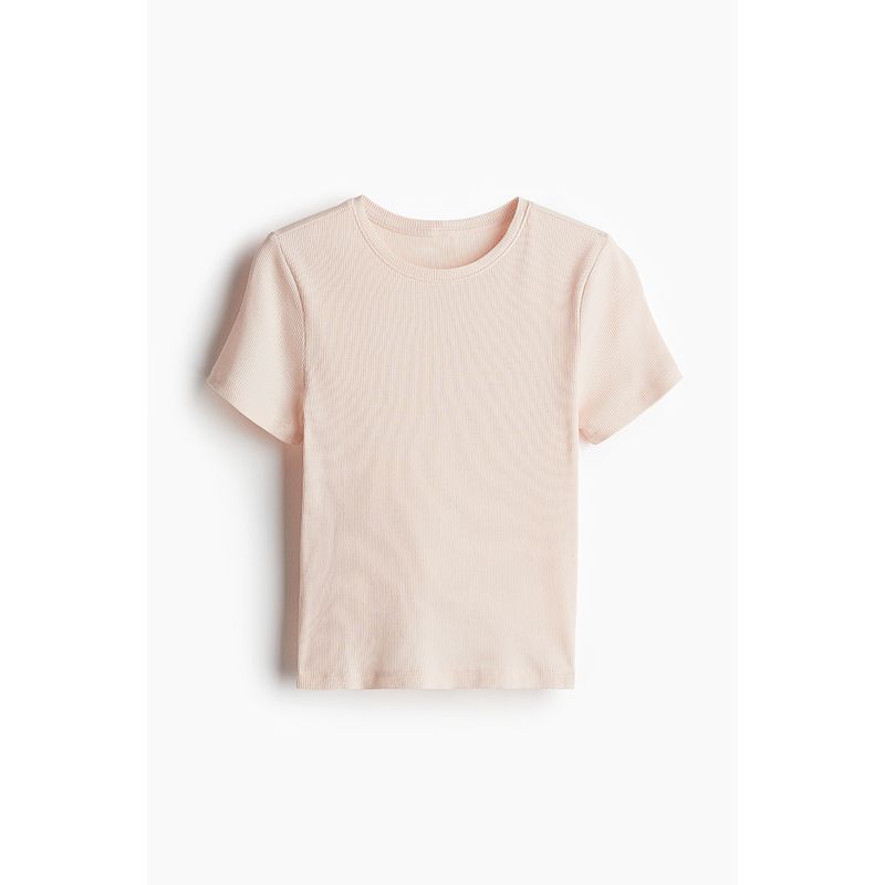 

HM Women s T-shirt 2025 Autumn New Arrival Soft Plaid Silm Short Sleeve Casual Jersey Short Top 1210630