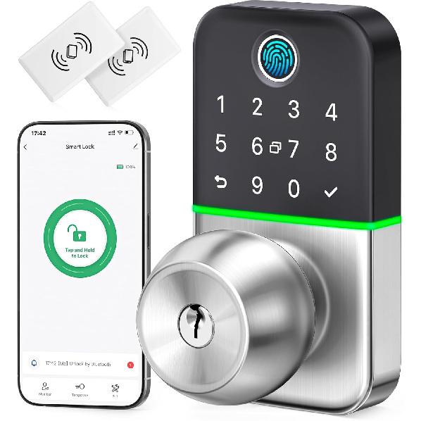 Keypad Smart Door Lock with Knob: Kucacci Keyless Entry Fingerprint Lock for Front Door - Keypad Digital Lock with Handle - Electronic Code Door Knob