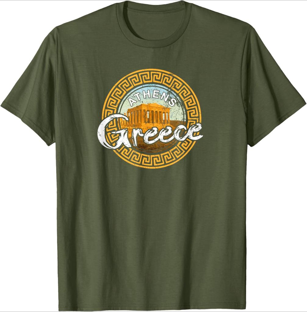 Greece Athens Parthenon Acropolis Vintage Greek design100 cotton summer casual Oneck short sleeve printed mens Tshirt