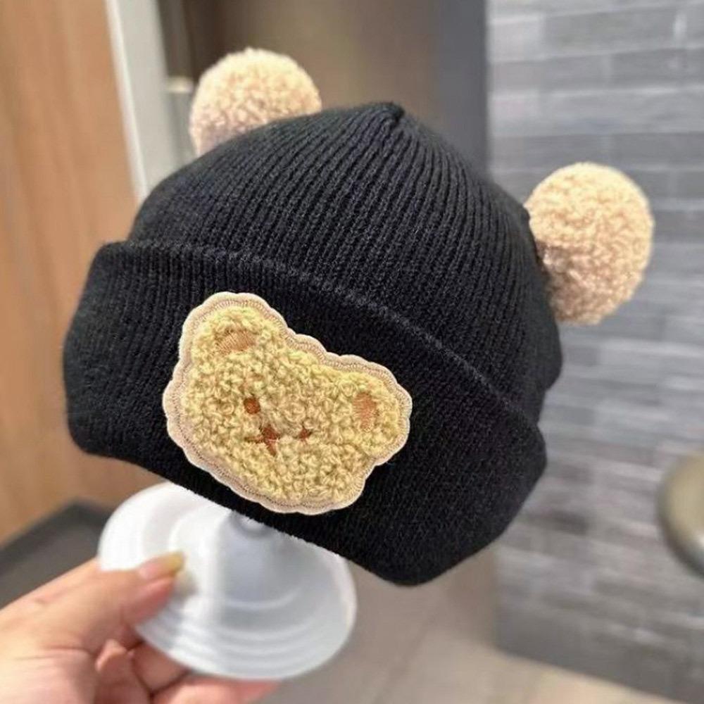 0-3 Lata Jednolity Kolor Dziecięca Czapka Dzianinowa z Pluszowym Pomponem Zimowa Wiatroodporna Czapka Chłopięca Dziewczęca