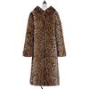 Autumn and winter new women's long hooded imitation fur coat top women's leopard print coat