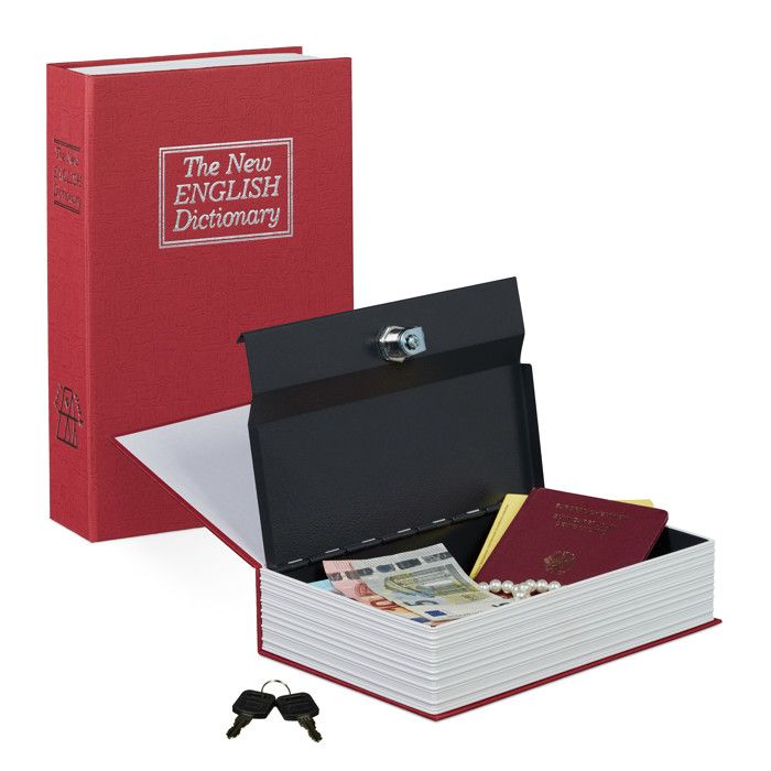 Relaxdays Faux Livre Coffre Fort Comme Livre De Poche-fermable À Clé 15, 5 X 5 Cm Rouge - 1002079947