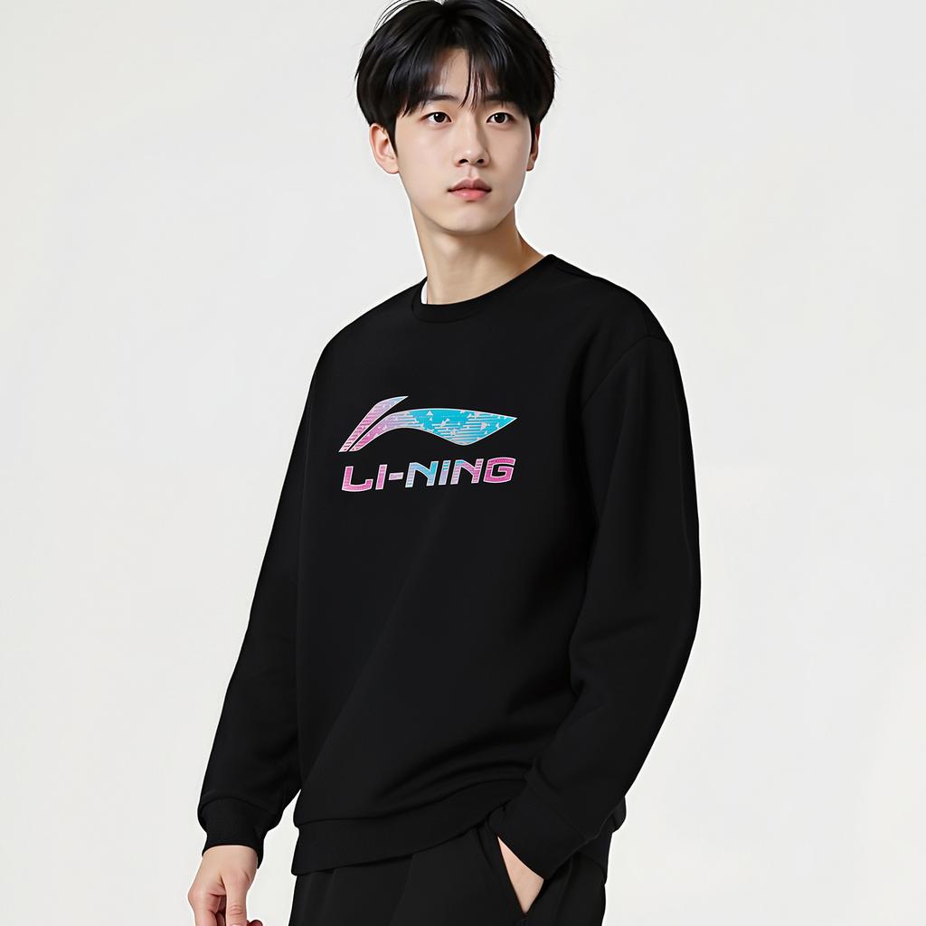 Li Ning Sweatshirts Unisex Black Crew Neck Moderate AWDVG91-1