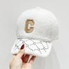 Hat Women's Autumn and Winter Korean Style Fashion Letter Embroidery Baseball Cap Lamb Wool Versatile Face Revealing Small Warm Peaked Cap