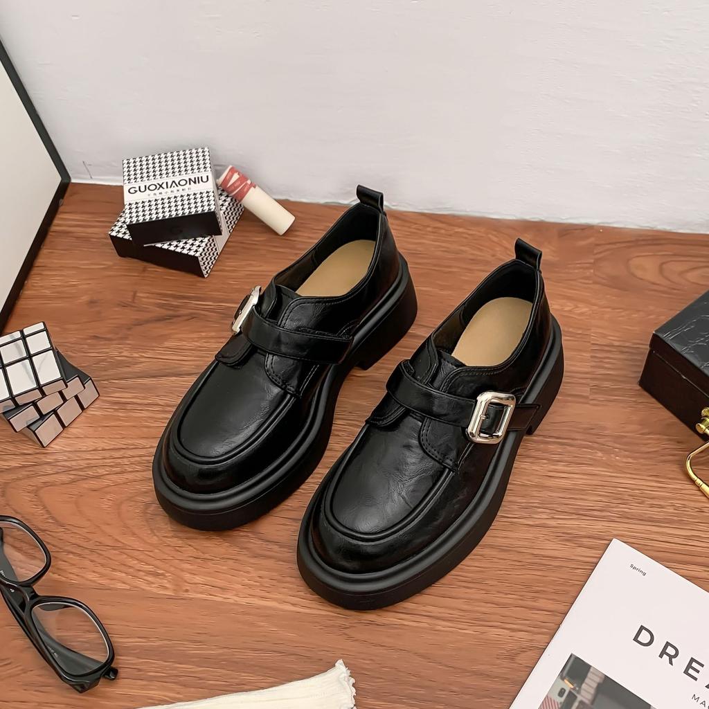 Grape mother winter new thick-soled small leather shoes women's British style thick-soled heightening uniform loafers women's retro shoes