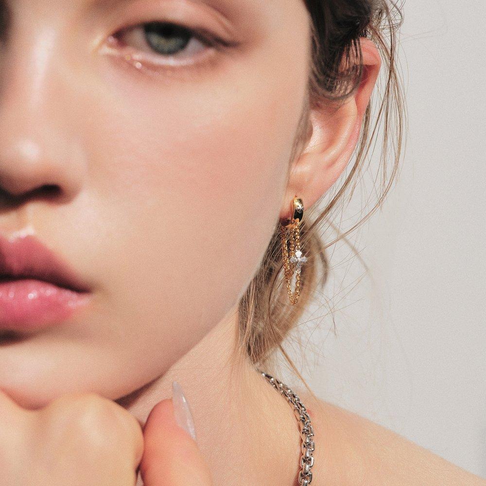 Epoch Drop Chain Hoop Earrings_Gold