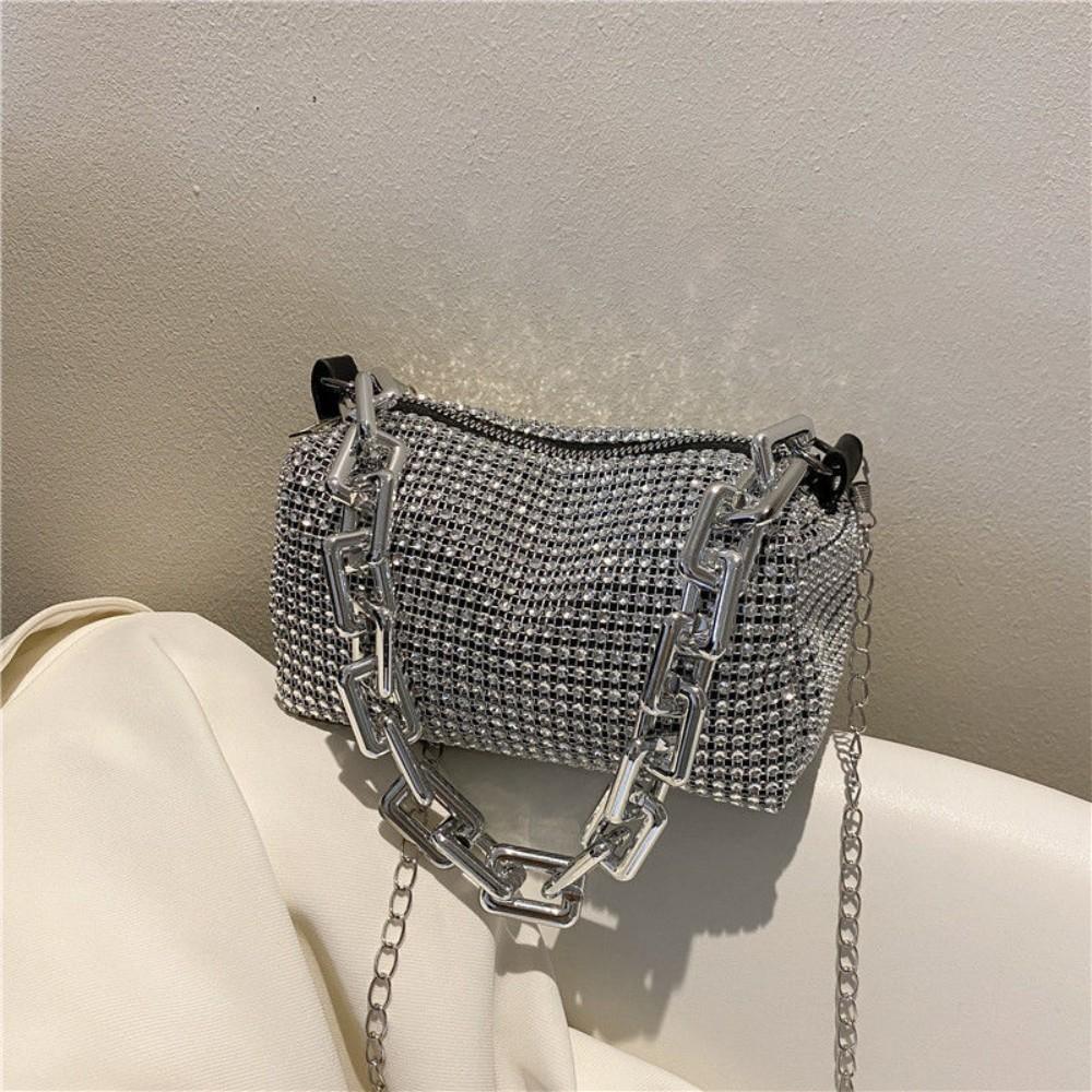 Women'S Bag Rhinestone Chain Fashion Handbag Ins Small Square Shoulder Bag Hundred Crossbody Bag Cell Phone Bag