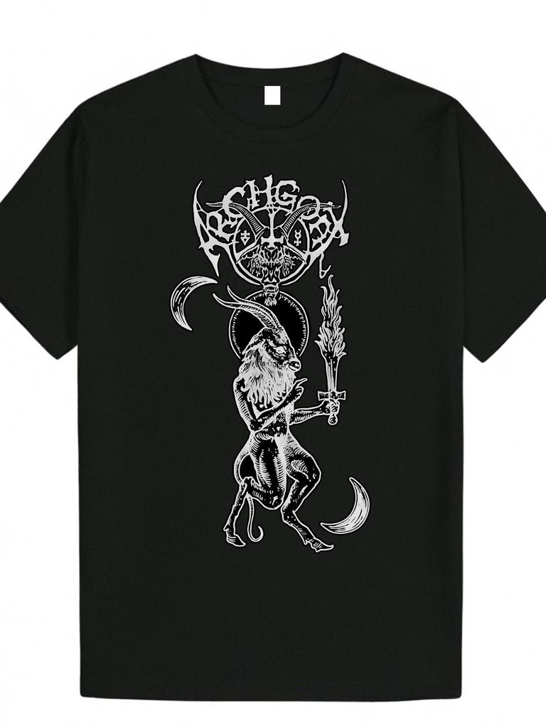 Black Mystery Portrait Design Printed T-Shirt Men's Fashion Casual Wear Short Sleeve Loose Comfort T-Shirt Daily Men's Clothing