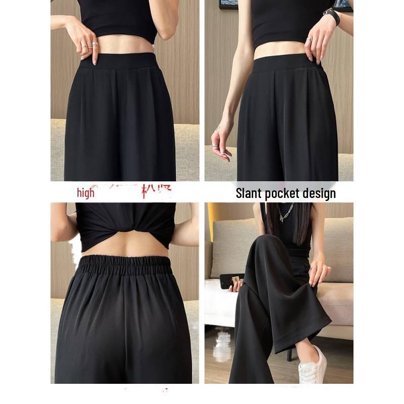 Women's High Waist Wide Leg Pants - Spring/Autumn Casual Draped Straight Leg Trousers