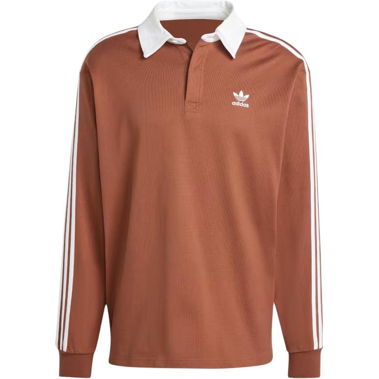 Adidas Originals Adicolor Rugby Polo Long Sleeve Shirt Men Preloved Brown IZ2469 M