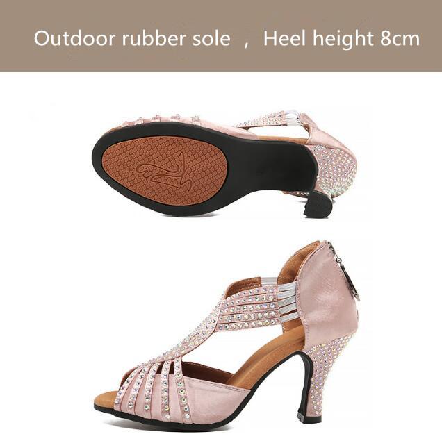 Hochwertige Damen Latin Tanzschuhe Damen Strass Glänzend Salsa Tango Party Tanzsaal Schuhe Damen Hohe Absätze 8cm