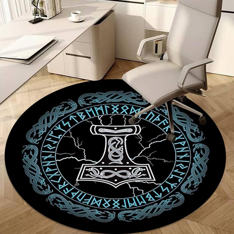 Vegvisir Viking Compass Circular Rug - Office Decorative Carpet For Living Room Bedroom Door Mat Floor Rug Computer Chair Area Rug