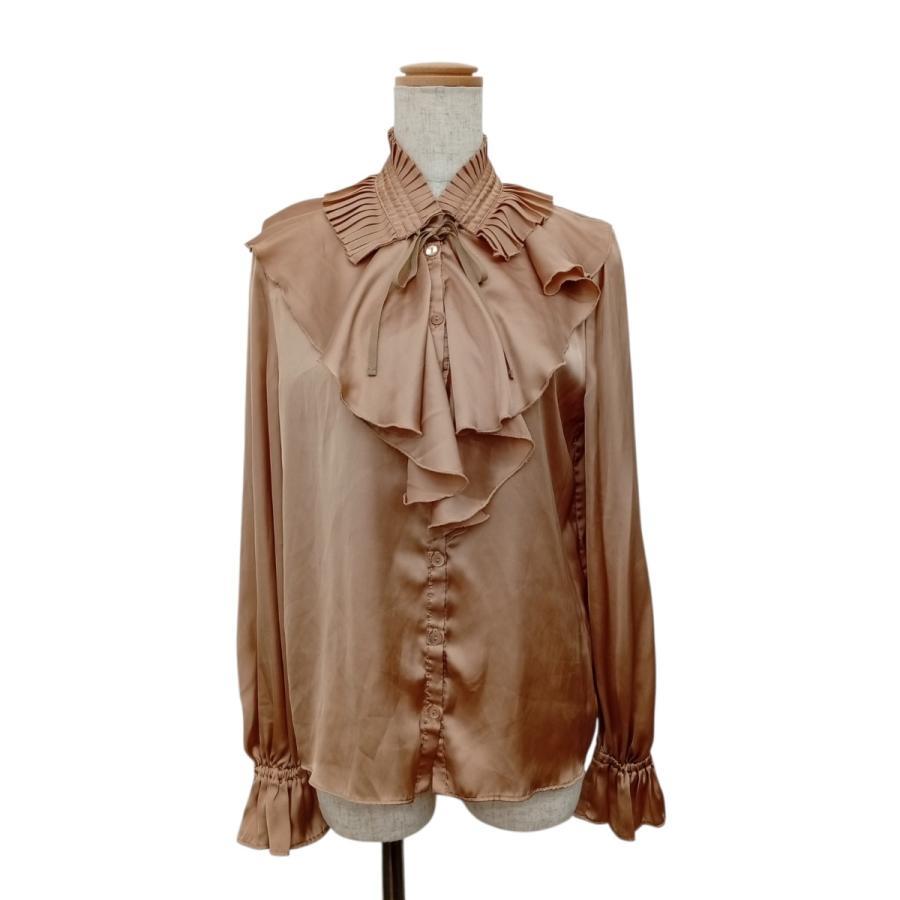 Lily Brown Center Ruffle Blouse LWFB211030 Beige Size: ONE