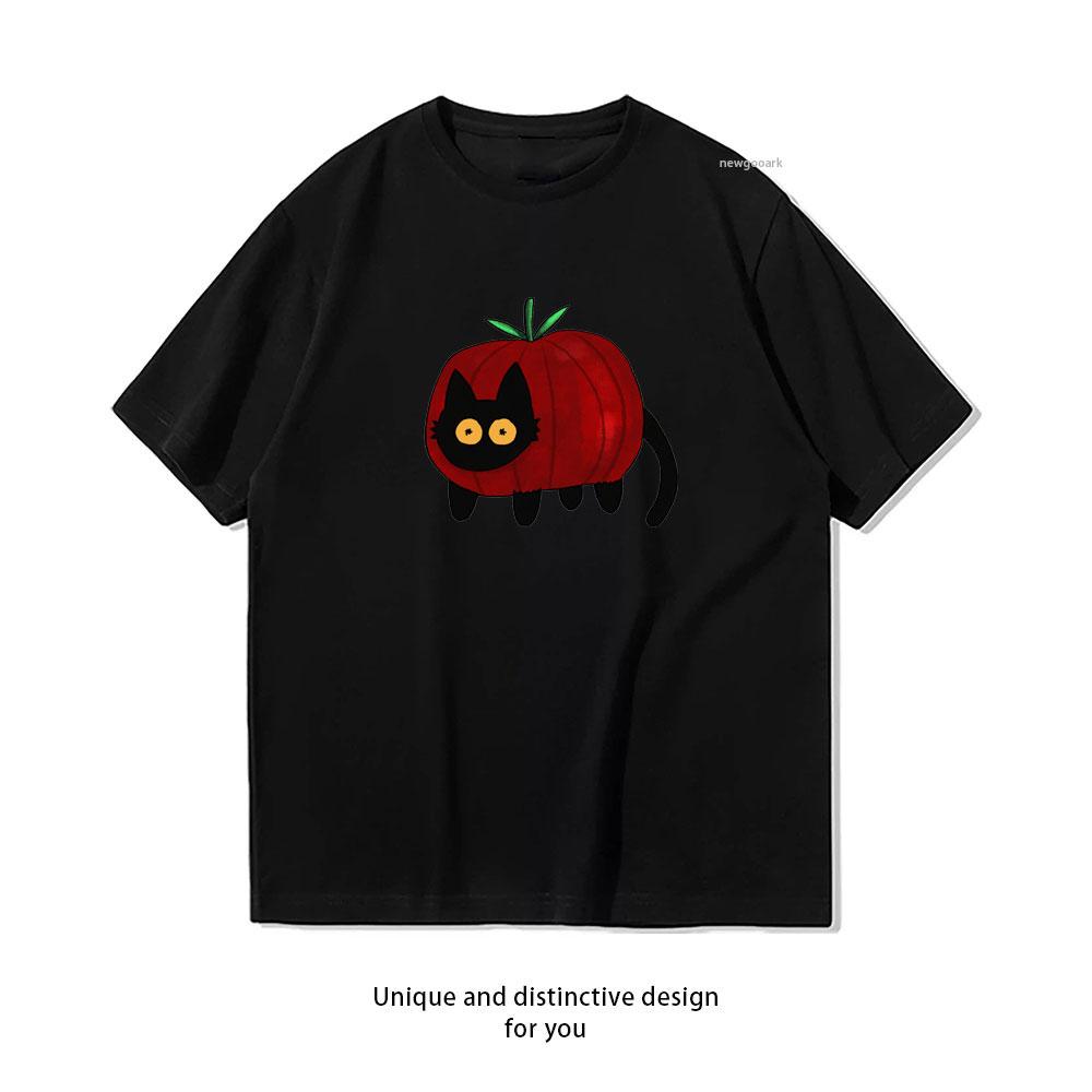 Black Cat As A Tomato New Year Xmas TShirt Woman Man Casual Cotton Graphic T Shirts Creative Streetwear Classic Oneck Shirt