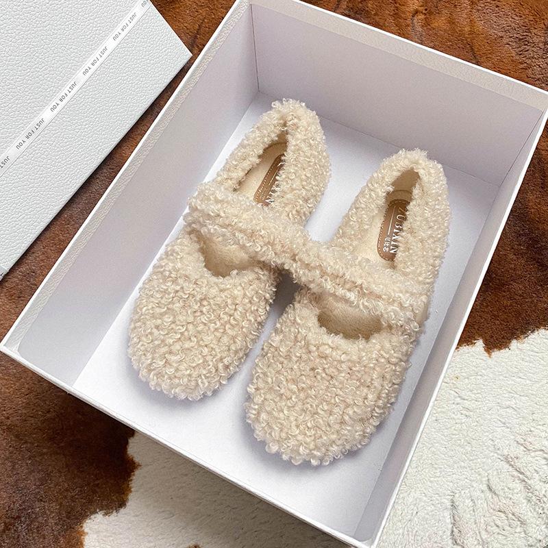 

Женские мокасины Мэри Джейн с мехом - Универсальные лоферы на мягкой подошве для осени/зимы 2025, плюс бархатный хлопок для беременных 39 белый