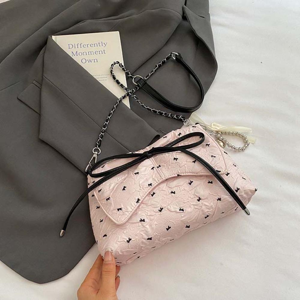 Ribbon Pendant Bow PU Shoulder Pouch Sweet Women Crossbody Bag Shopping French Chain Bag  Women