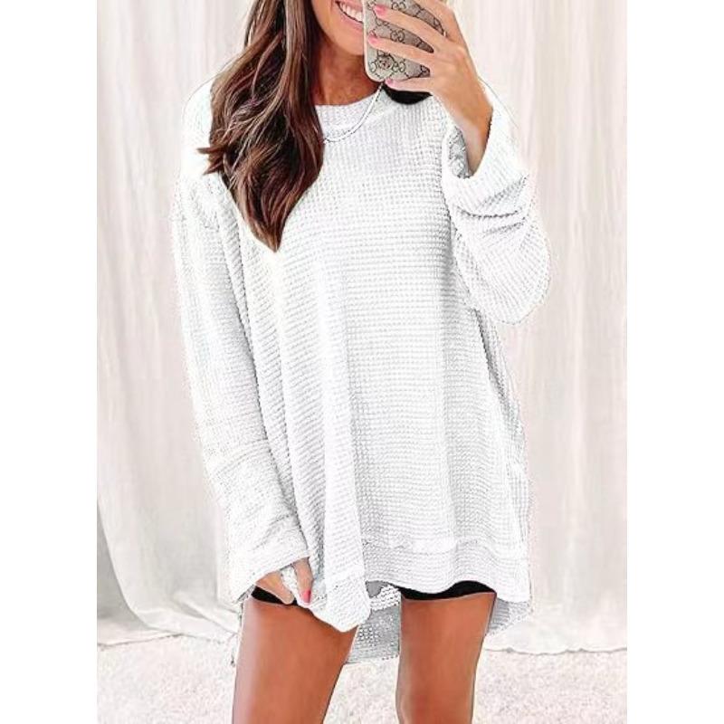 BITCED Women's Fashion Casual Solid Color Print Long Sleeve O-Neck Blouses & Shirts