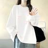 T-shirt décontracté à manches longues, Haut à col rond avec imprimé nœud pour femmes, pour l'école, le streetwear et les vêtements d'intérieur