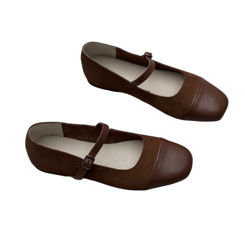 Cowhide Shoes Flat Mary Jane Leather Single Shoes