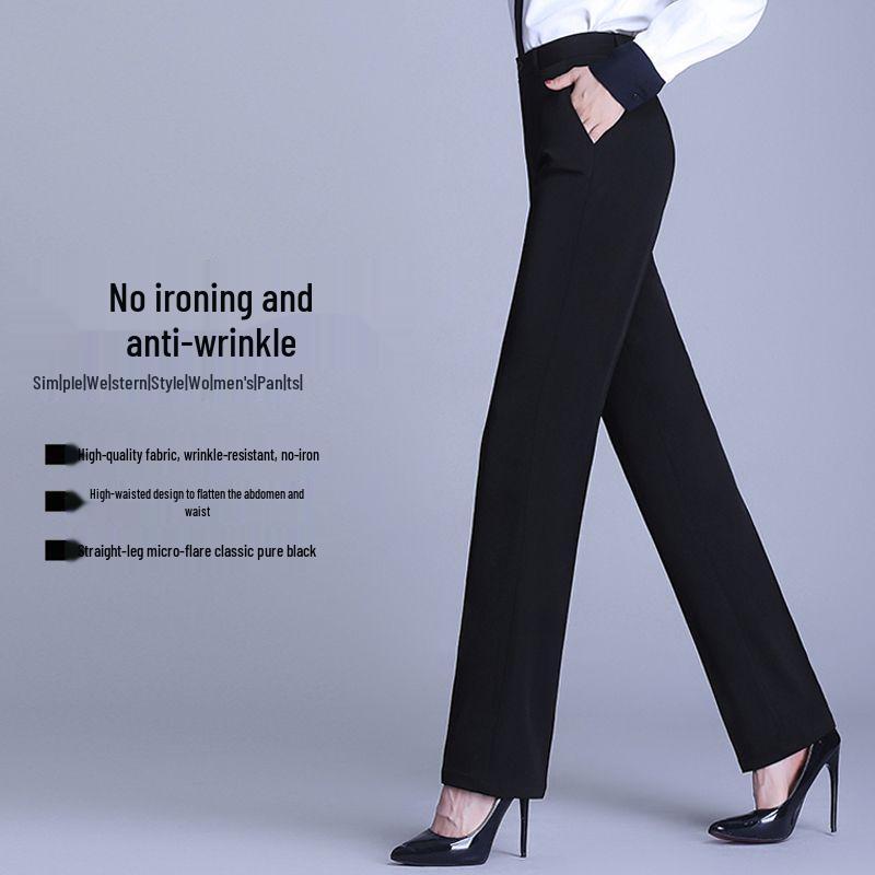 Women's High Waist Professional Black Trousers - Autumn/Winter Slimming Velvet Pants for Tall, Straight-Leg Office Wear