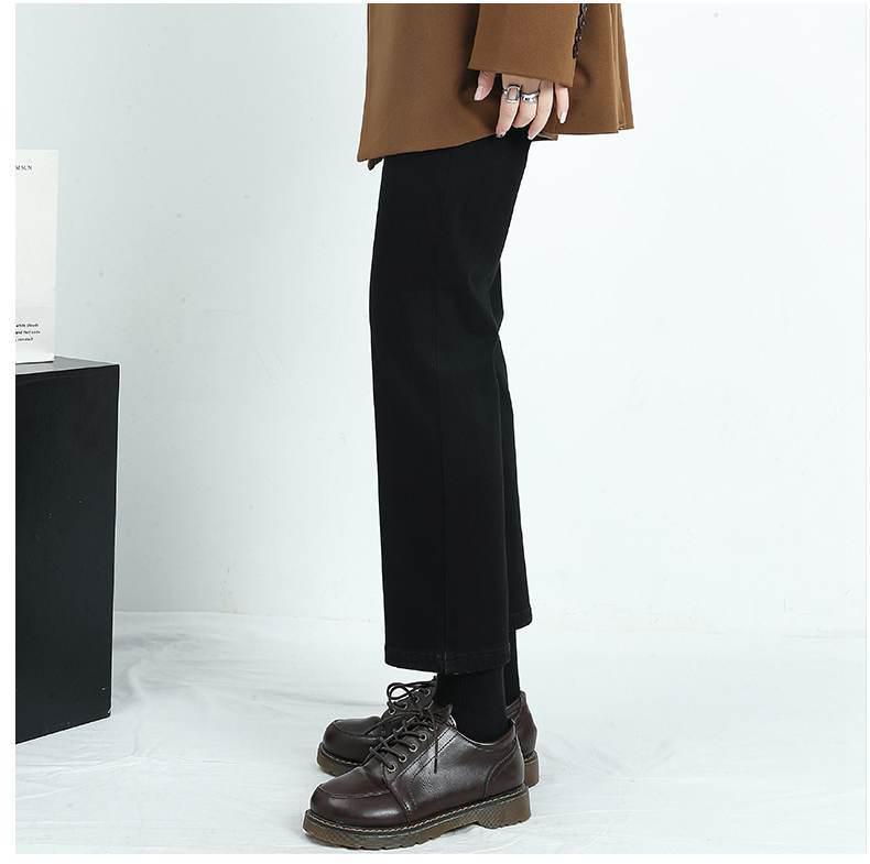 Women's Blue-Gray High-Waisted Straight-Leg Jeans, 2022 Spring/Autumn Style, Slimming & Versatile, Petite Fit, Nine-Point Cigarette Pants